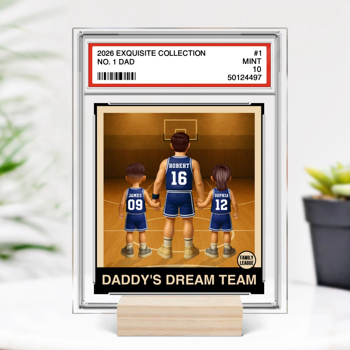 Basketball No. 1 Dad Man & Kids Trading Card Style Personalized Acrylic Plaque - Image 8