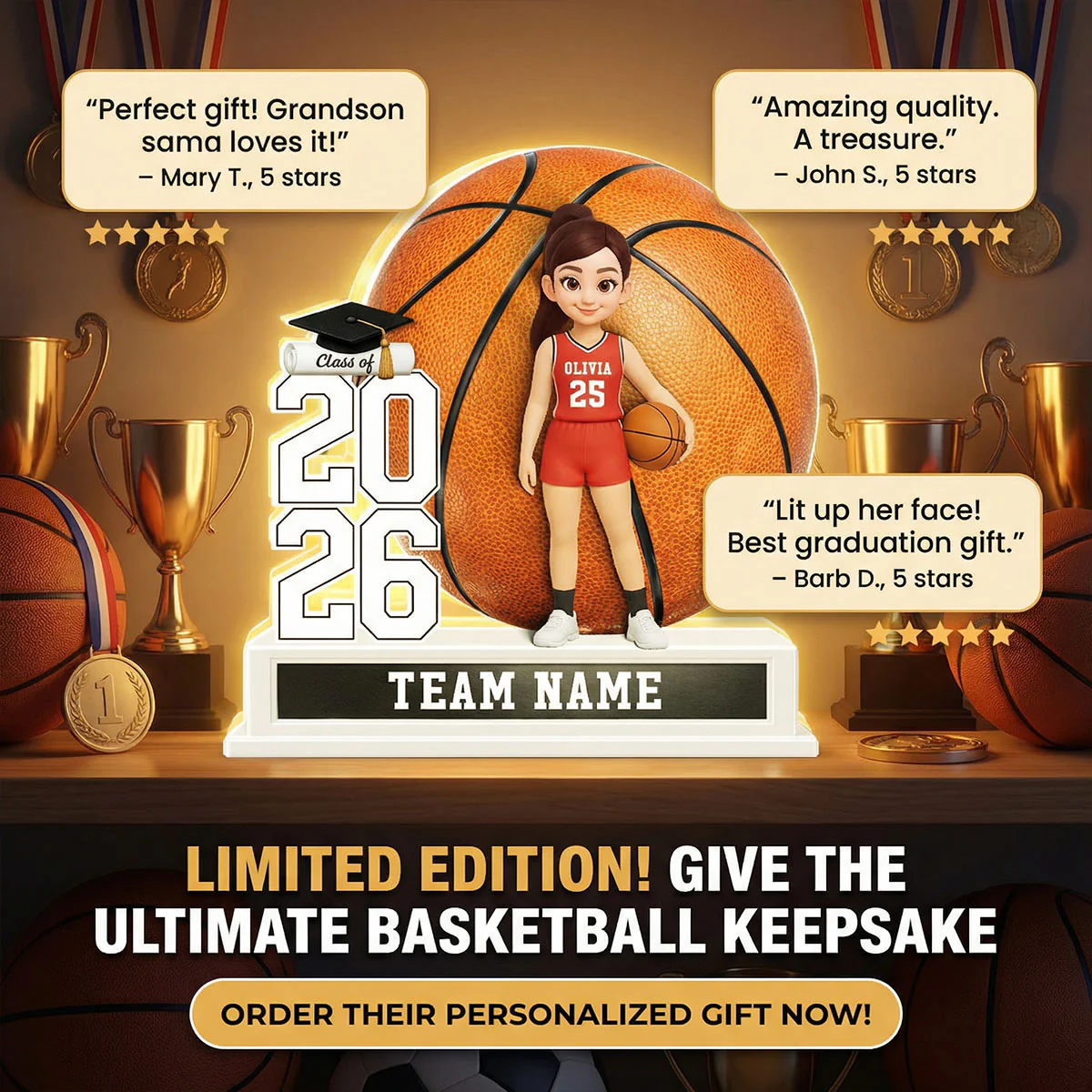Basketball Senior Keepsake 2D Flat - Personalized Light Box - Graduation Gift For Son, Daughter, Graduates Class of 2026 - Image 12