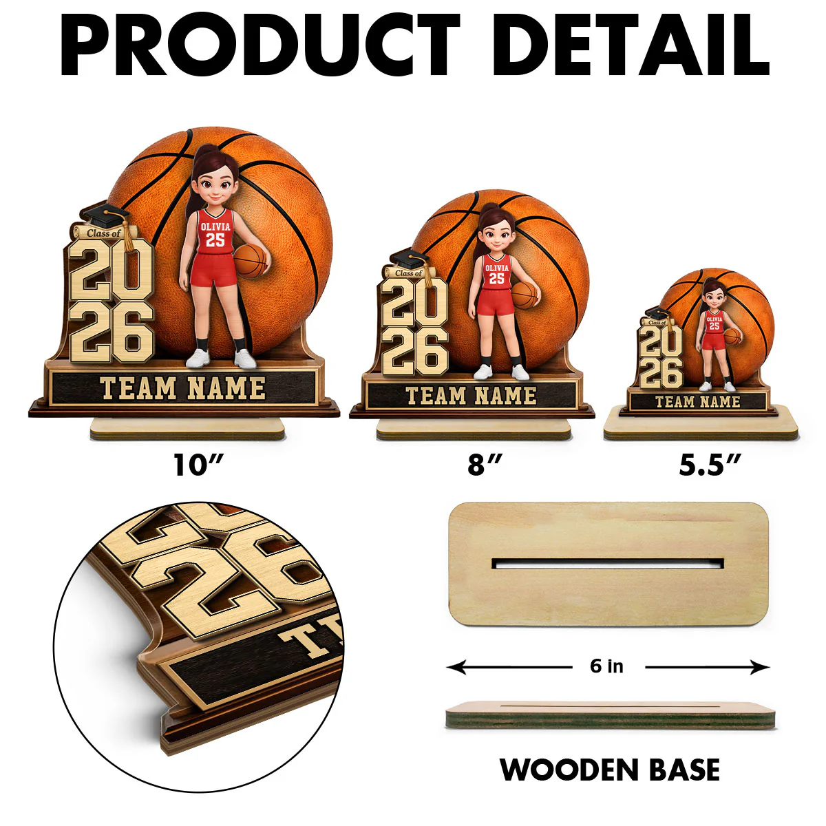 Basketball Senior Keepsake - Personalized 2-Layered Wooden Plaque - Graduation Gift For Son, Daughter - Image 7