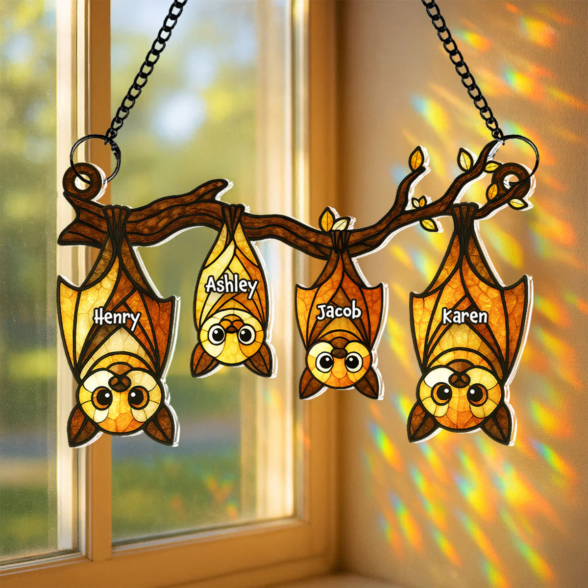 Bat Halloween Familly Hanging Personalized Acrylic Suncatcher - Image 2