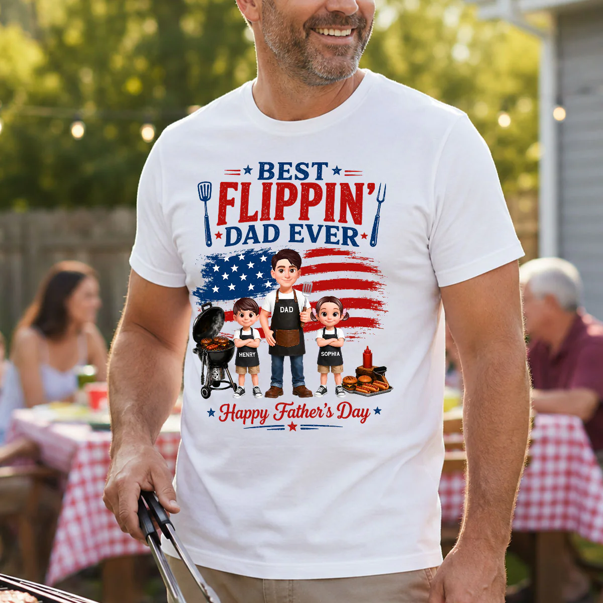 BBQ Best Flippin' Dad Ever Nation Flag - Personalized Shirt - Father's Day Gift For Dad, Husband - Image 2