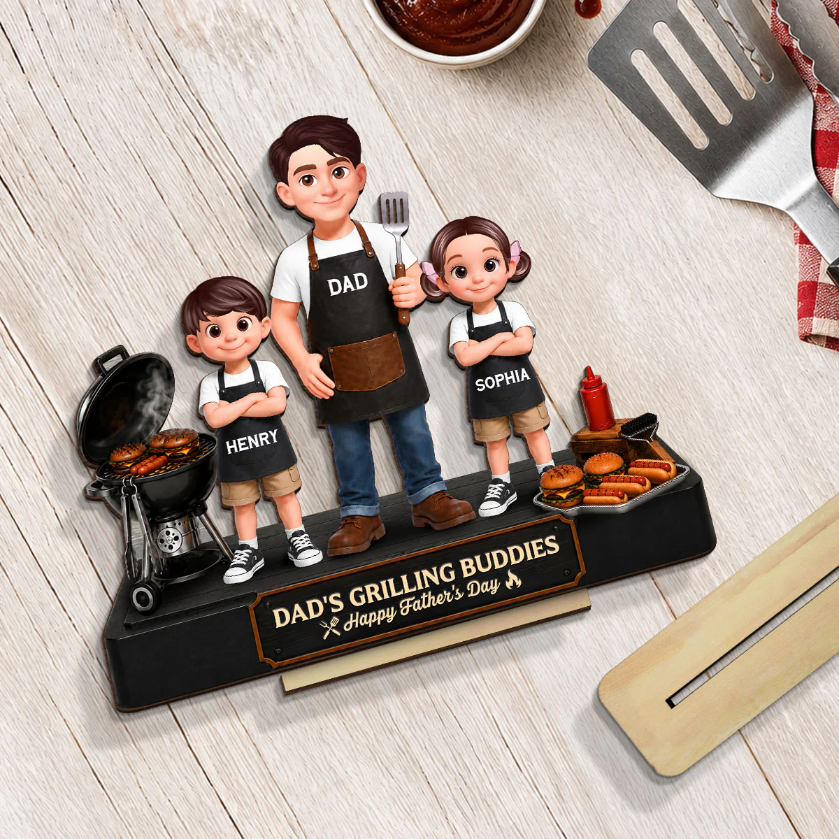 BBQ Dad's Grilling Buddies The Grill Master - Personalized 2-Layered Wooden Plaque - Gift For Dad, Husband - Image 5