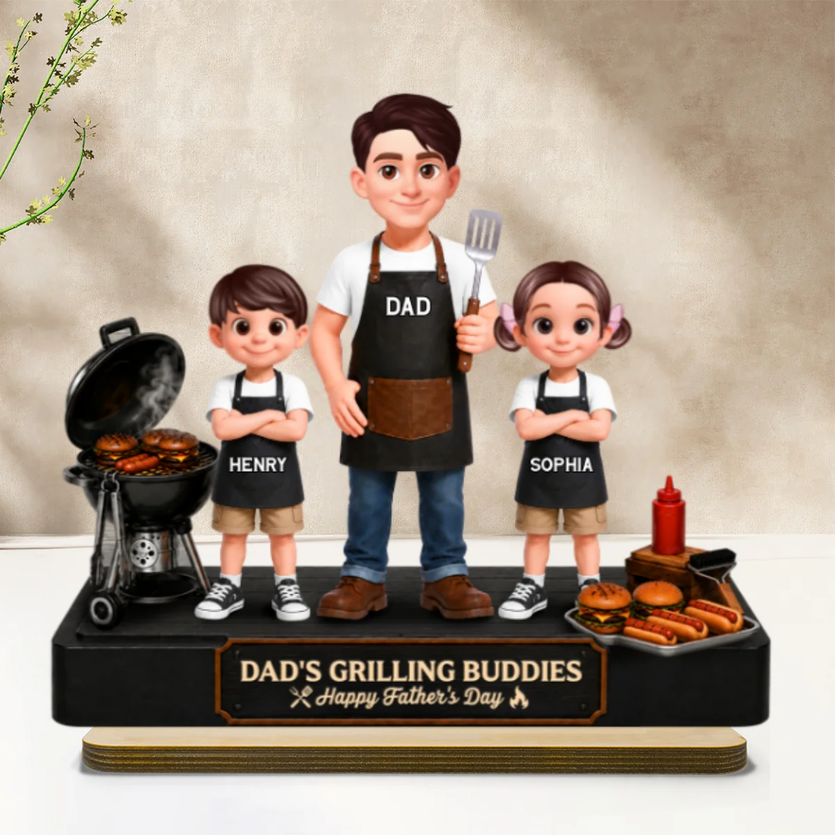 BBQ Dad's Grilling Buddies The Grill Master - Personalized 2-Layered Wooden Plaque - Gift For Dad, Husband - Image 8
