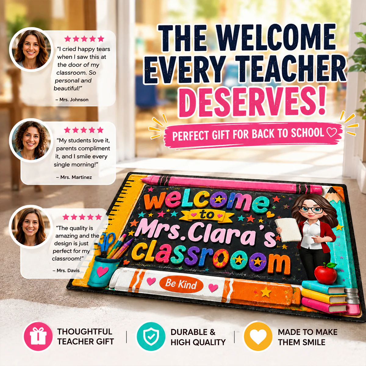 Be Kind Warm Welcome Teacher - Personalized Doormat - Back To School Gift For Teacher, Classroom Decor - Image 8