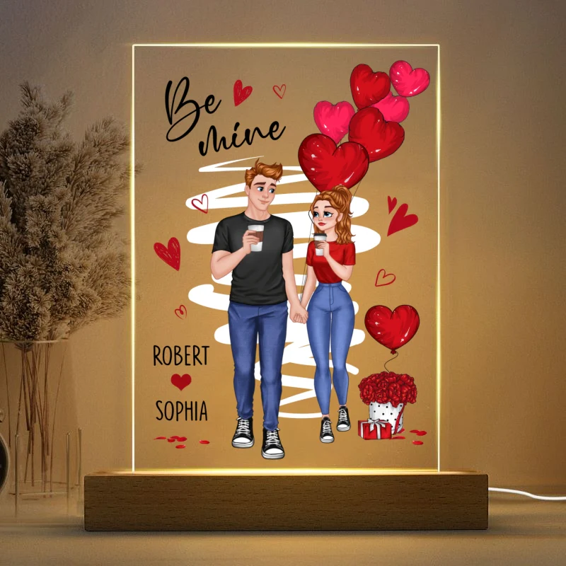 Be Mine Cartoon Couple Hand In Hand Balloon Personalized Rectangle Acrylic Plaque With LED Night Light - Image 4