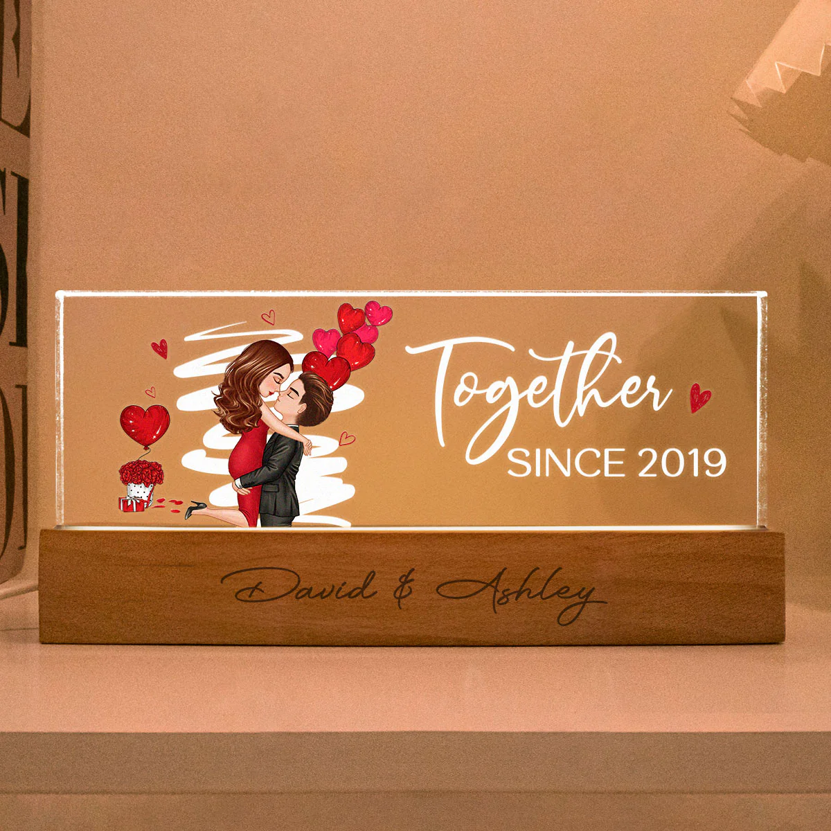 Be Mine Couple Kissing Personalized Acrylic LED Night Light, Anniversary Gift For Her, Gift For Him - Image 4