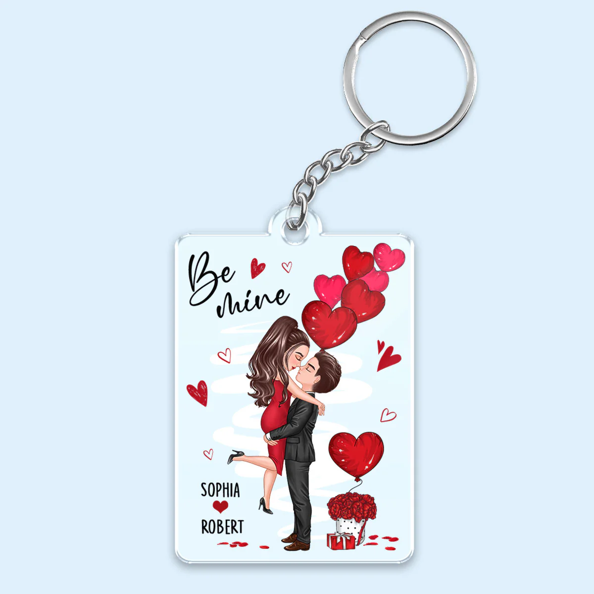 Be Mine Doll Couple Hugging Kissing Personalized Acrylic Keychain