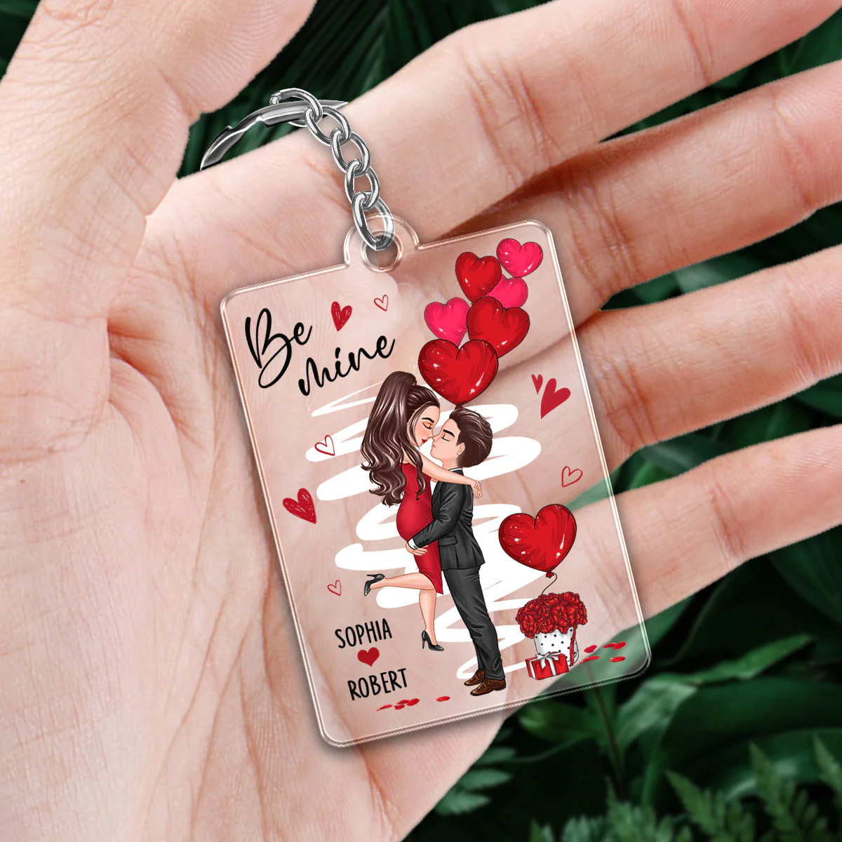 Be Mine Doll Couple Hugging Kissing Personalized Acrylic Keychain - Image 2