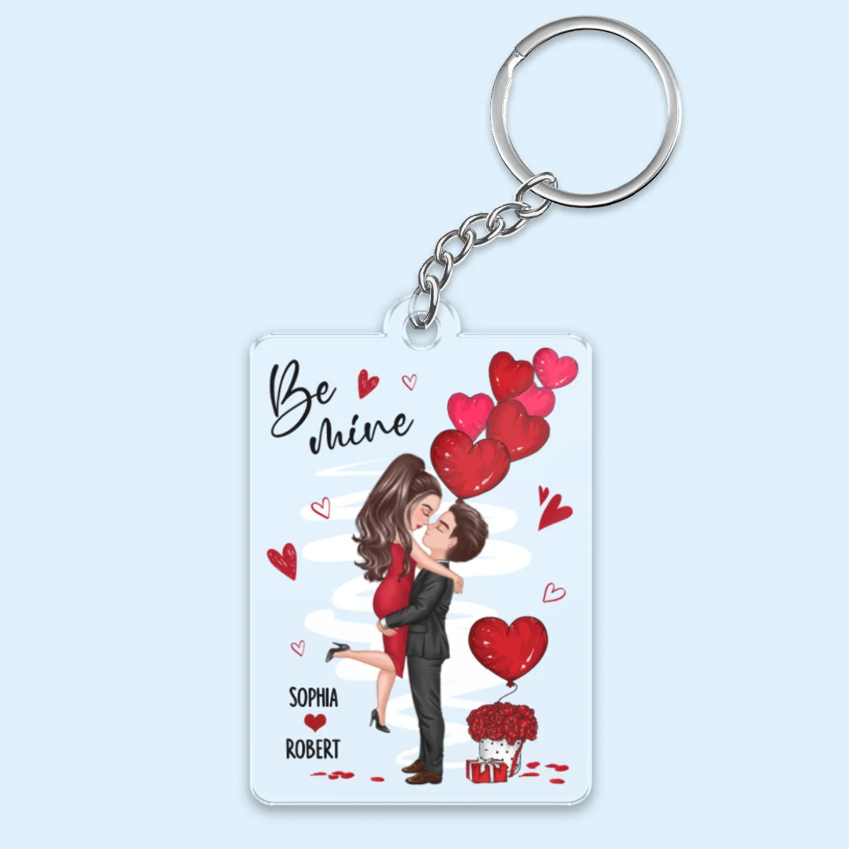 Be Mine Doll Couple Hugging Kissing Personalized Acrylic Keychain - Image 4