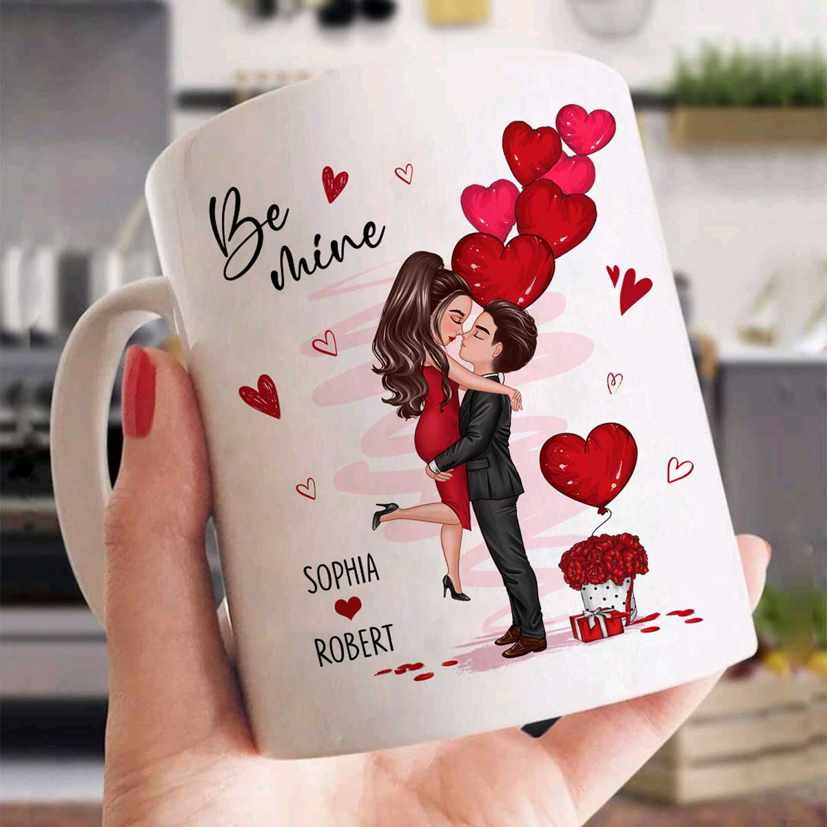 Be Mine Doll Couple Hugging Kissing Personalized Mug - Gift For Him Gift For Her - Image 2