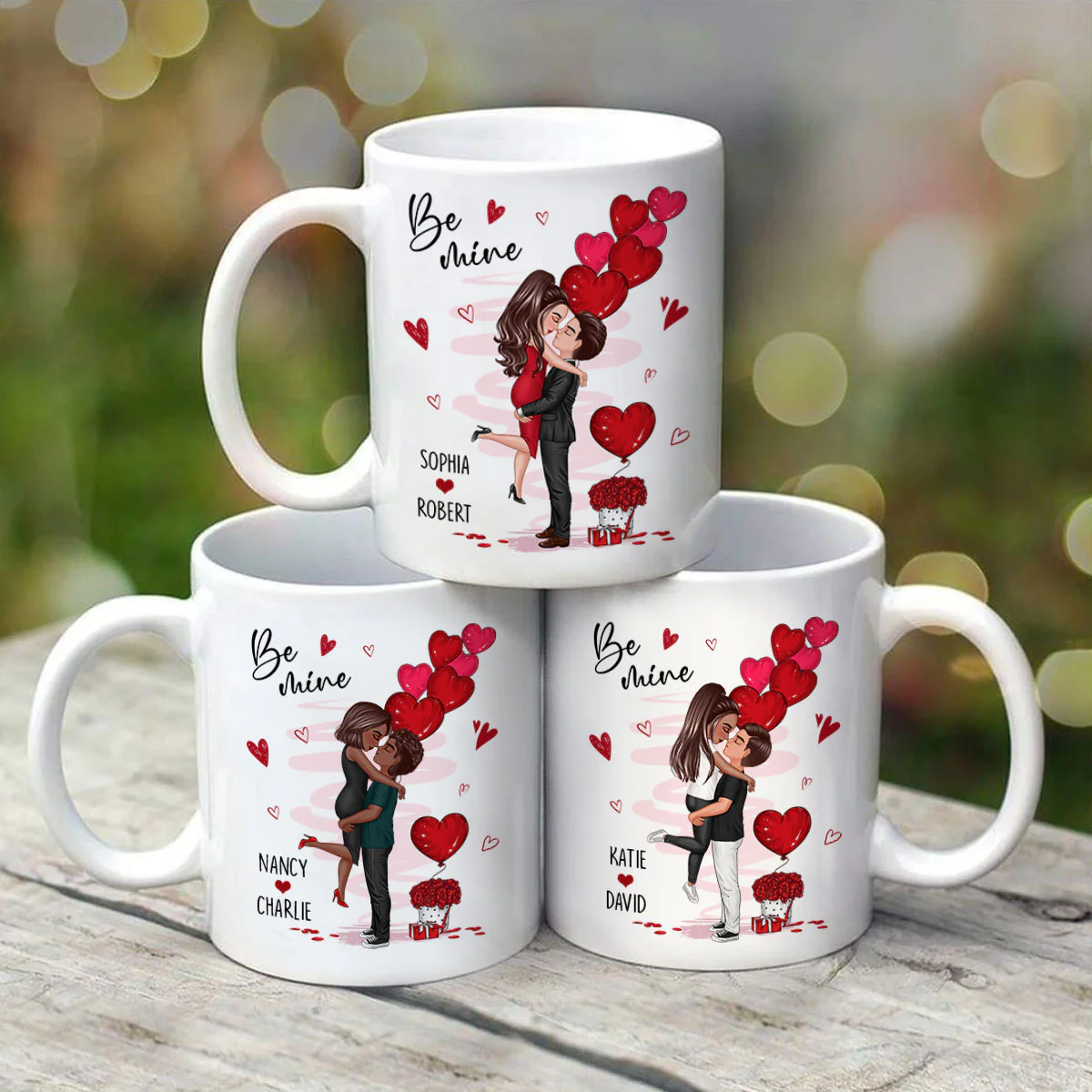 Be Mine Doll Couple Hugging Kissing Personalized Mug - Gift For Him Gift For Her - Image 3