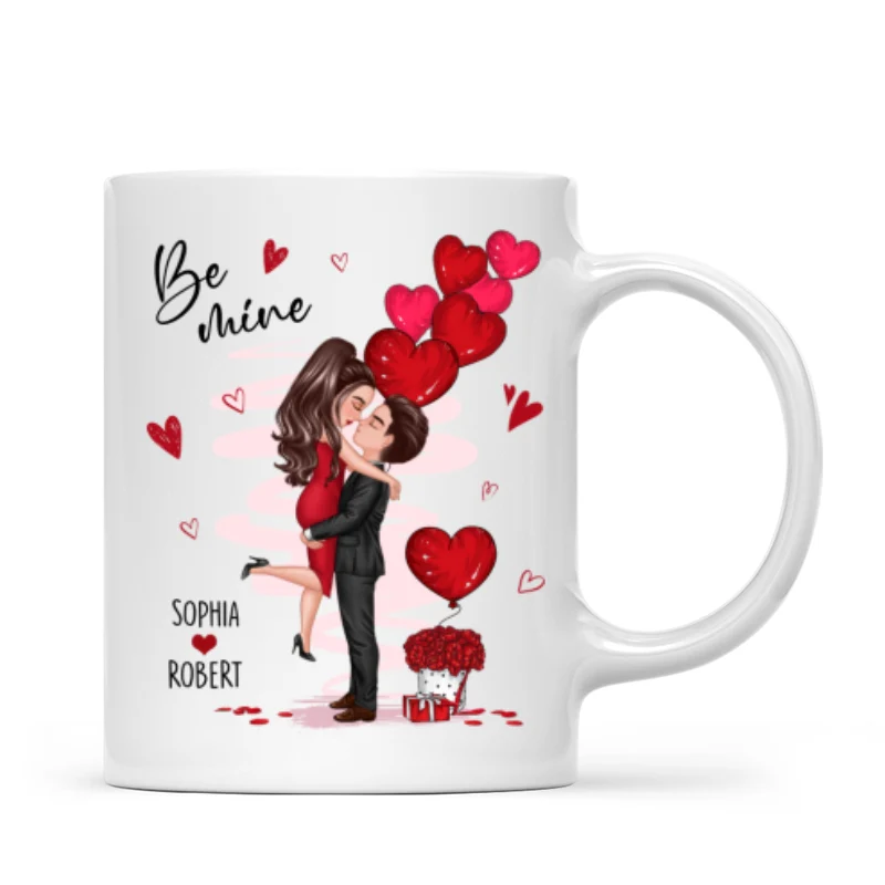 Be Mine Doll Couple Hugging Kissing Personalized Mug - Gift For Him Gift For Her - Image 4