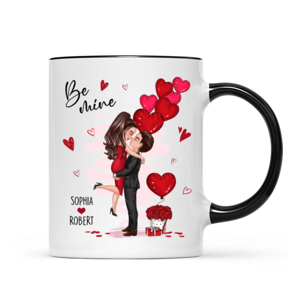 Be Mine Doll Couple Hugging Kissing Personalized Mug - Gift For Him Gift For Her - Image 5