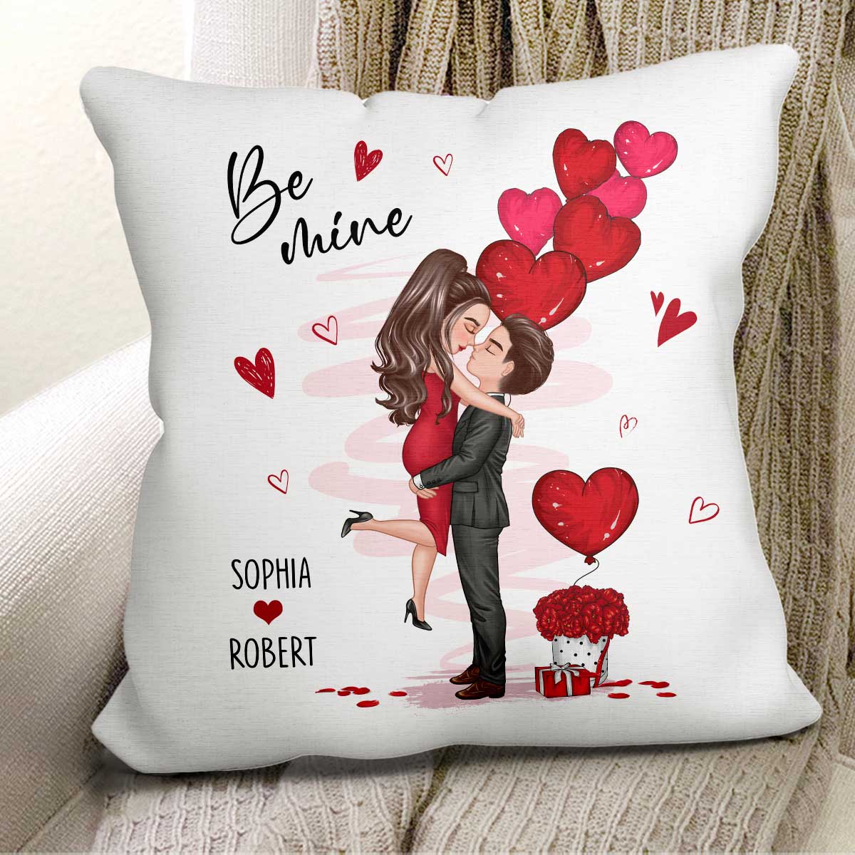 Be Mine Doll Couple Hugging Kissing Personalized Pillow - Gift For Him Gift For Her - Image 3