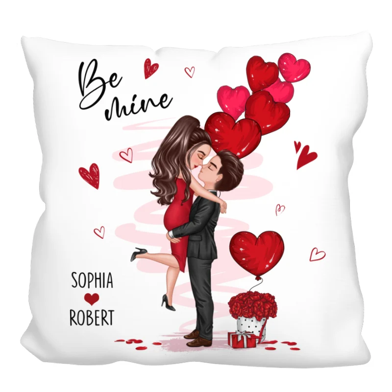 Be Mine Doll Couple Hugging Kissing Personalized Pillow - Gift For Him Gift For Her - Image 4