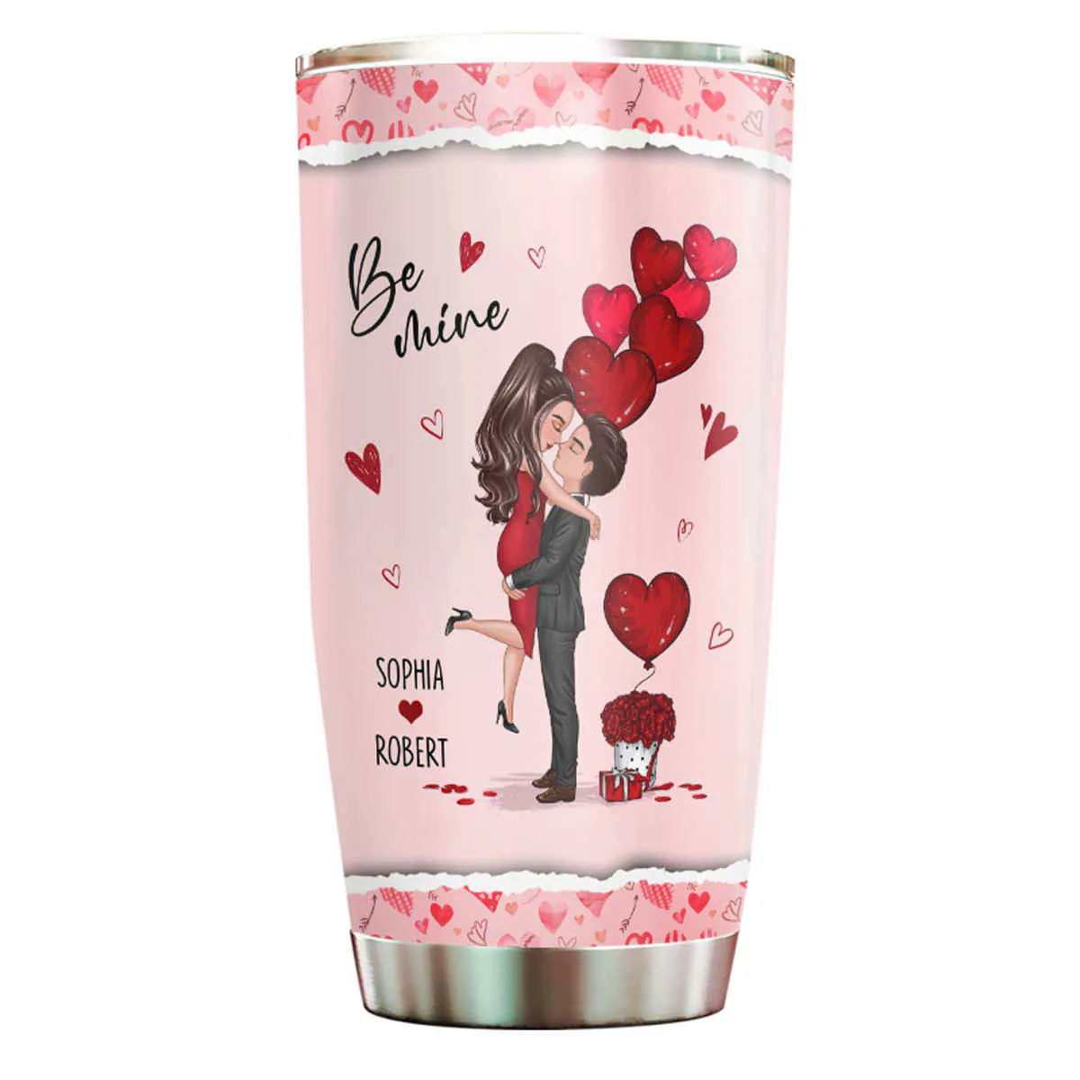 Be Mine Doll Couple Hugging Kissing Personalized Tumbler - Gift For Him Gift For Her - Image 2