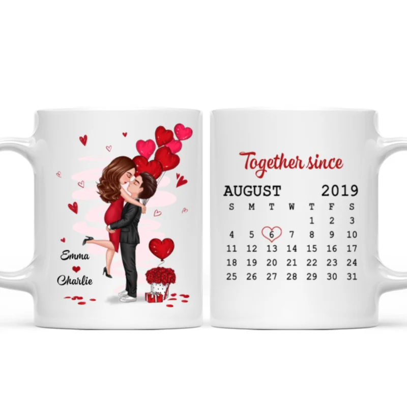 Be Mine Doll Couple Kissing Calendar Personalized Mug - Gift For Him Gift For Her - Image 4