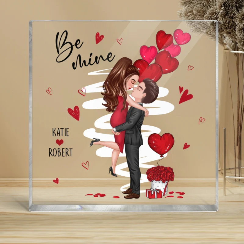 Be Mine Doll Couple Kissing Personalized Acrylic Block Plaque - Gift For Him Gift For Her - Image 4