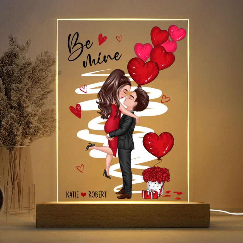 Be Mine Doll Couple Kissing - Personalized Acrylic Block Plaque LED Night Light - Anniversary Gift For Him, Gift For Her - Image 5