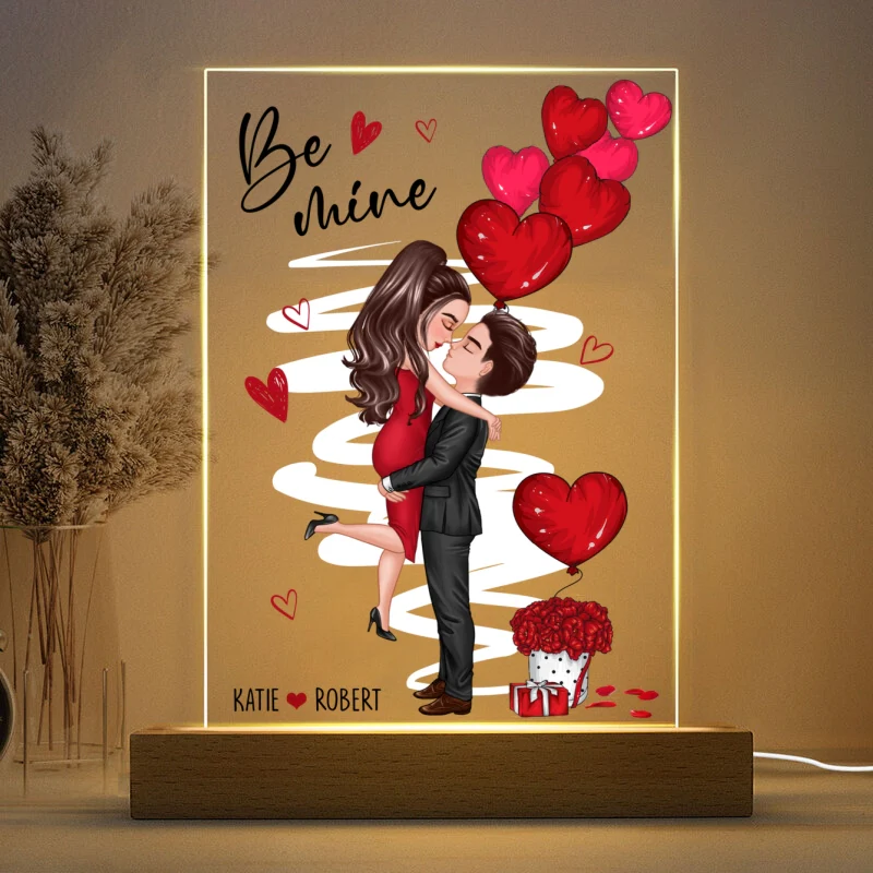 Be Mine Doll Couple Kissing Personalized Plaque LED Night Light - Image 4