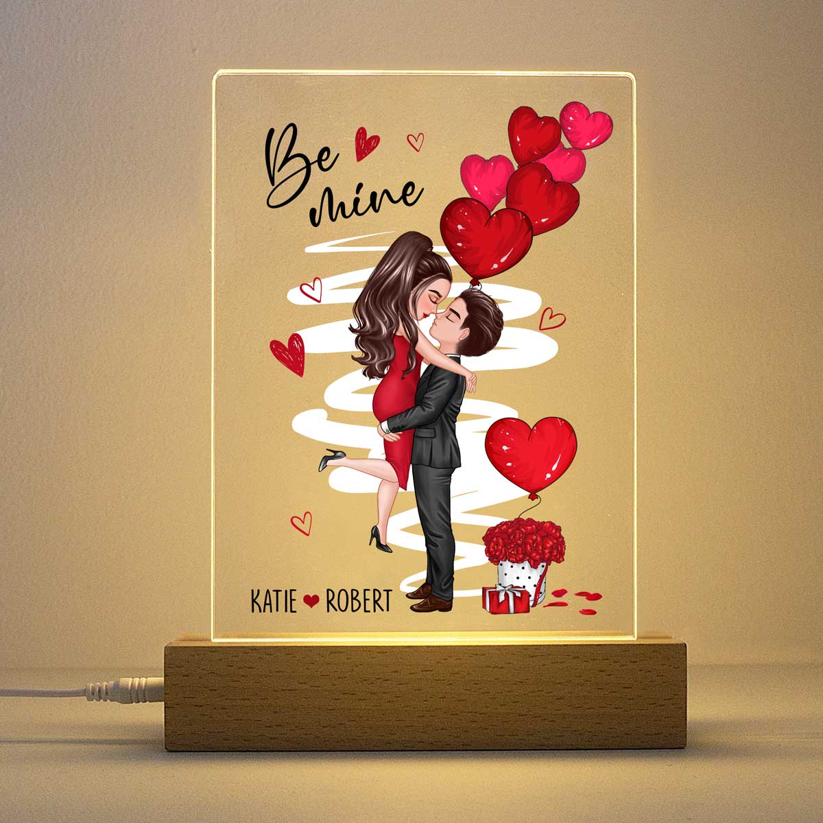 Be Mine Doll Couple Kissing Personalized Plaque LED Night Light - Image 2