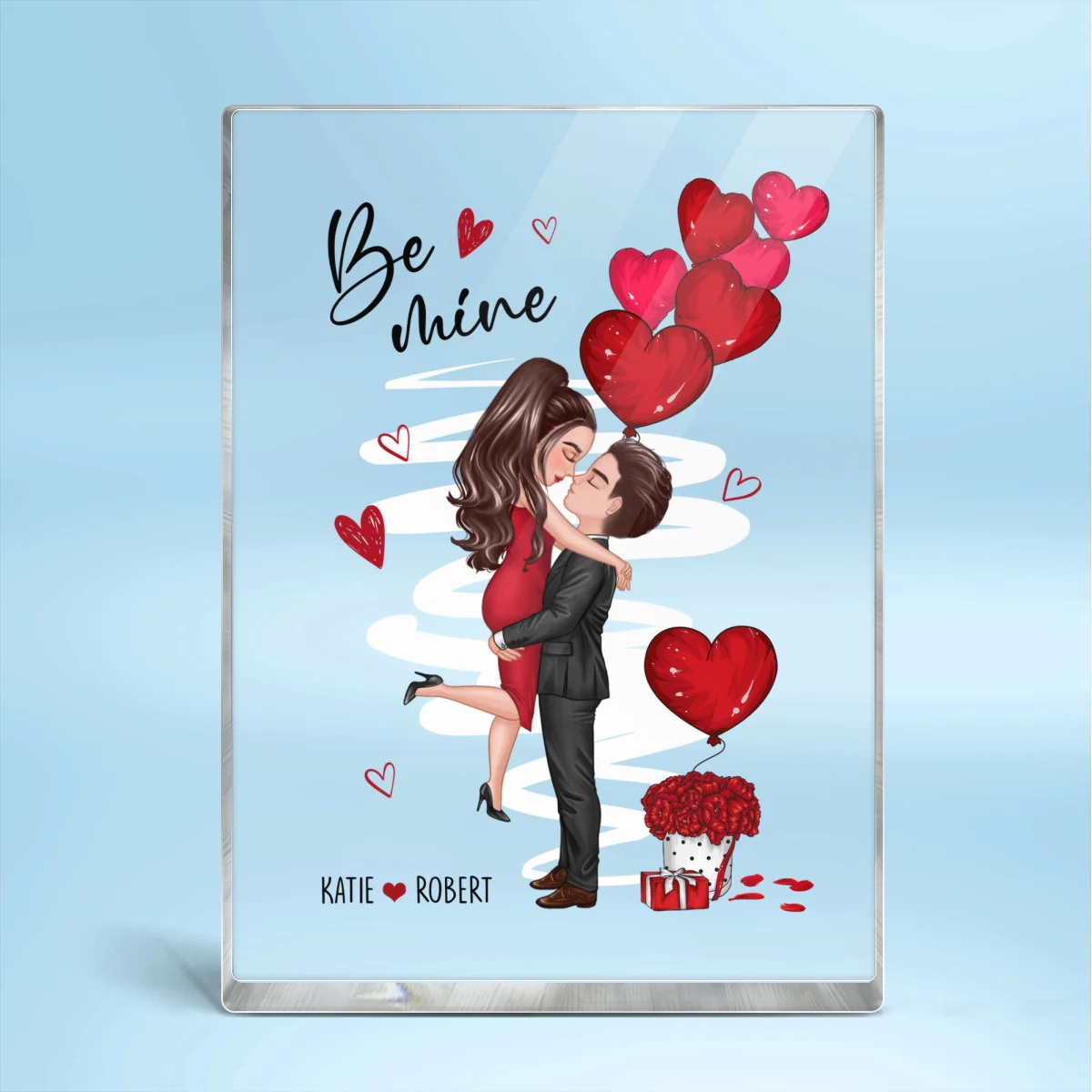 Be Mine Doll Couple Kissing Personalized Rectangle Acrylic Block Plaque
