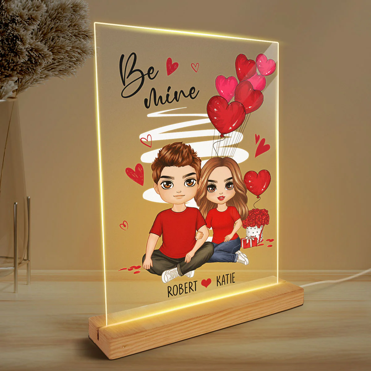 Be Mine Embracing Doll Couple Personalized Plaque Led Nigh Light - Gift For Him Gift For Her - Image 3