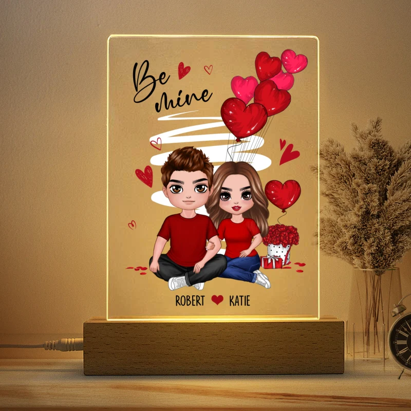 Be Mine Embracing Doll Couple Personalized Plaque Led Nigh Light - Gift For Him Gift For Her - Image 4