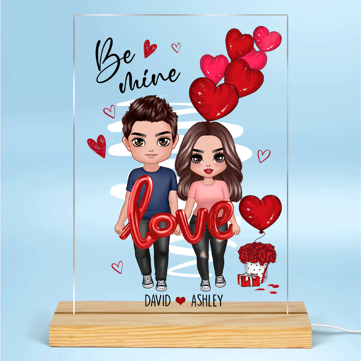 Be Mine Love Balloon Couple Personalized Plaque LED Night Light - Gift For Him Gift For Her - Image 2