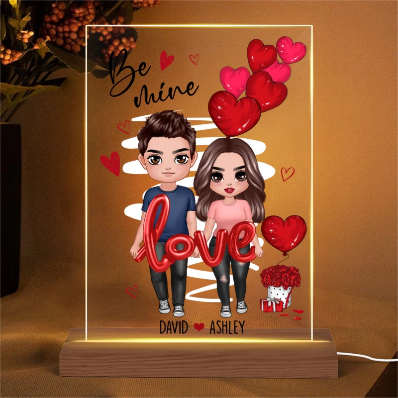 Be Mine Love Balloon Couple Personalized Plaque LED Night Light - Gift For Him Gift For Her - Image 4
