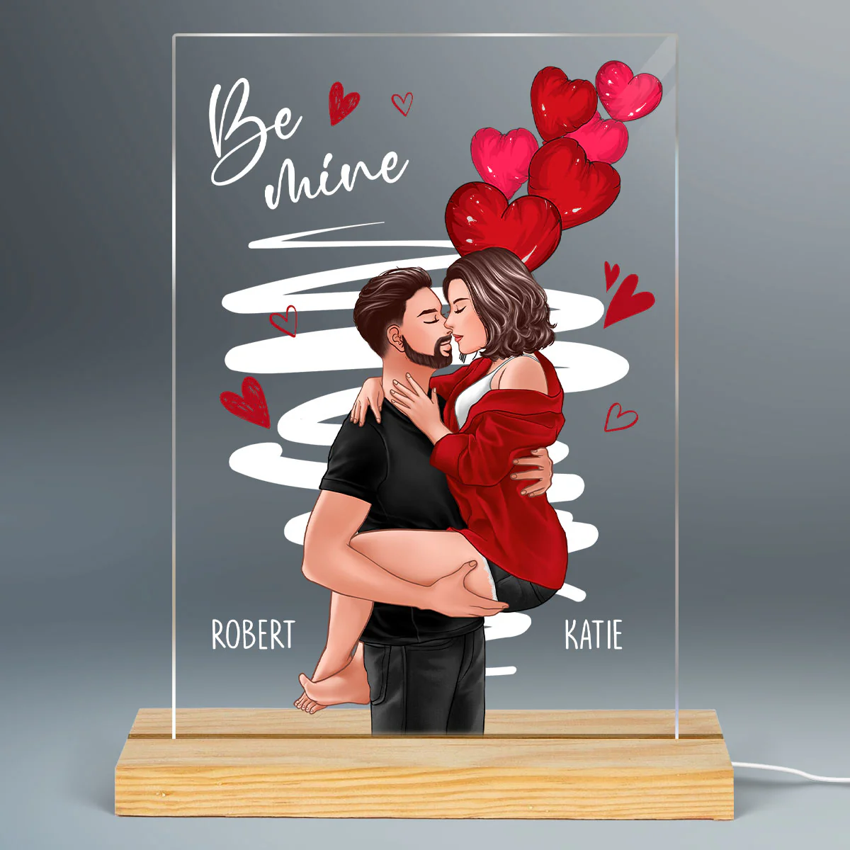 Be Mine Man Holding Woman Kissing Gift For Her Personalized Acrylic Plaque With LED Night Light - Image 2