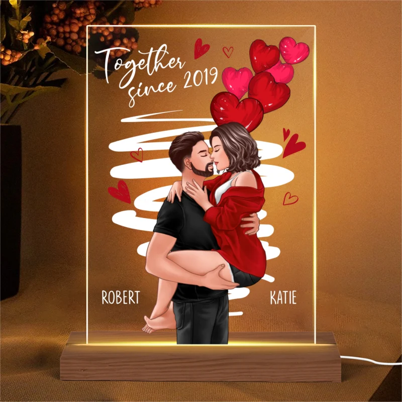 Be Mine Man Holding Woman Kissing Gift For Her Personalized Acrylic Plaque With LED Night Light - Image 4