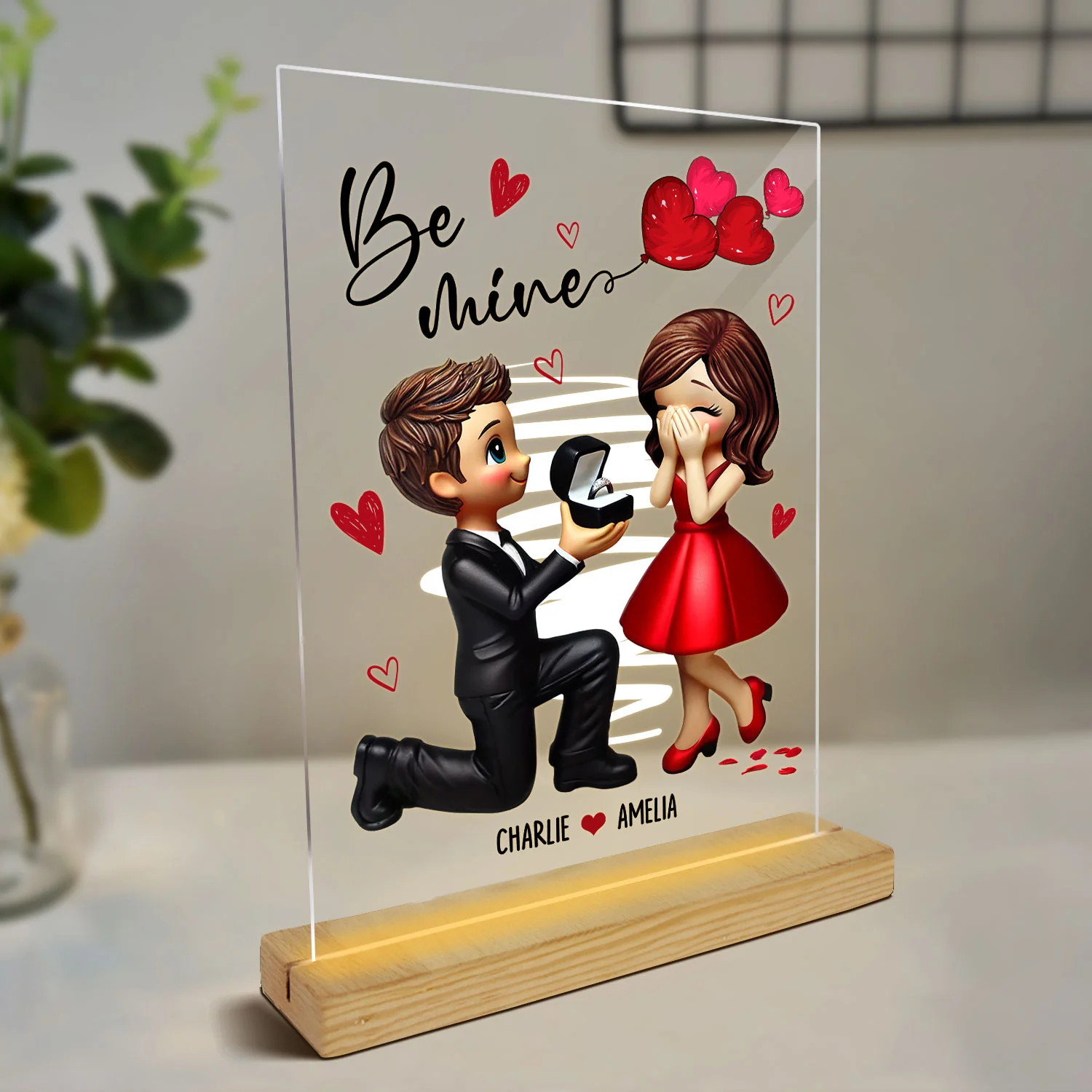 Be Mine Marriage Proposal Couple Personalized LED Night Light, Just Engaged Gifts for Couples - Image 10