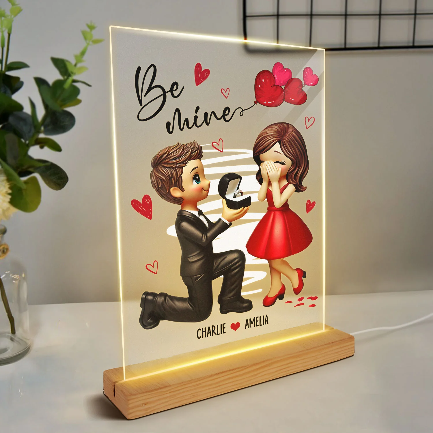 Be Mine Marriage Proposal Couple Personalized LED Night Light, Just Engaged Gifts for Couples - Image 3