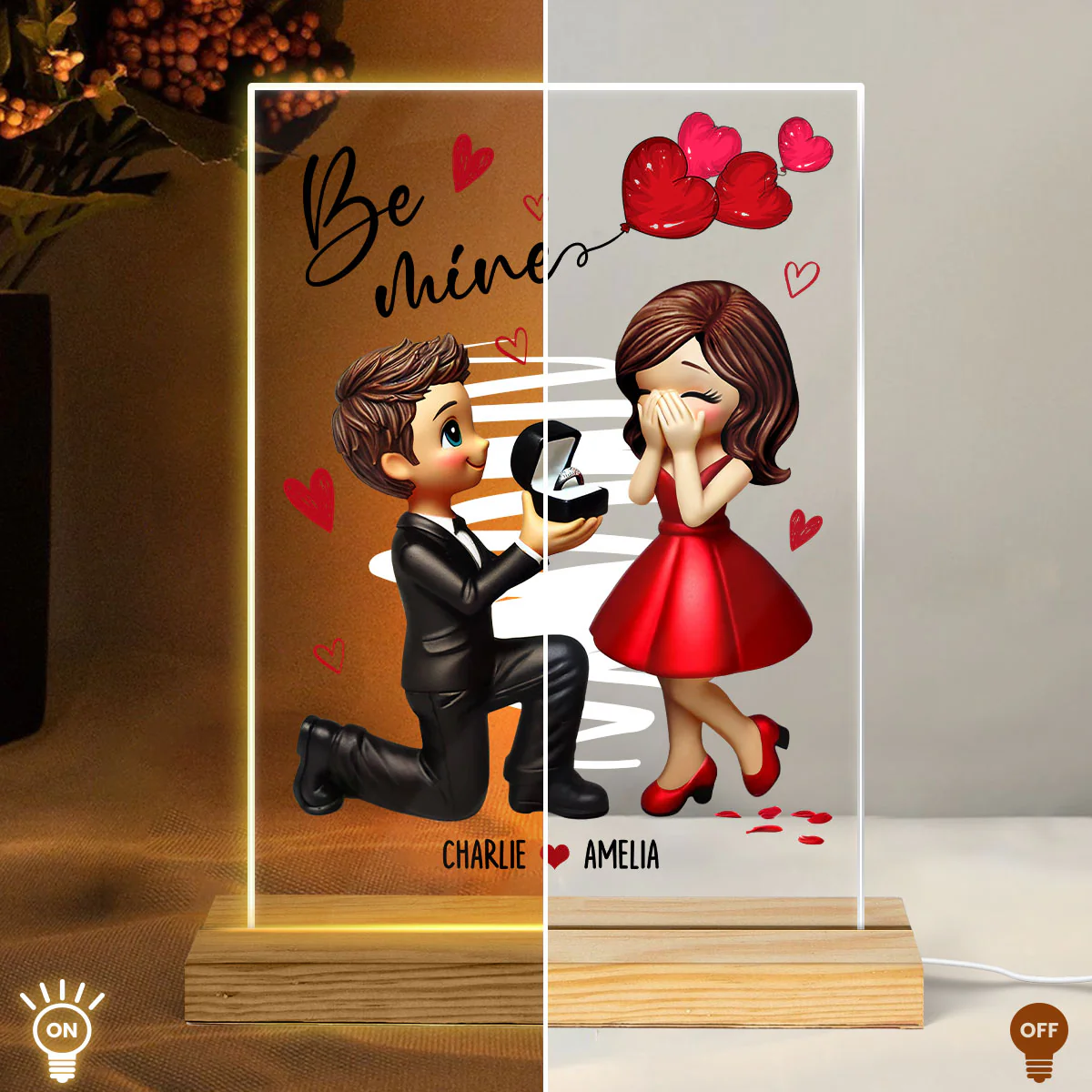 Be Mine Marriage Proposal Couple Personalized LED Night Light, Just Engaged Gifts for Couples - Image 5