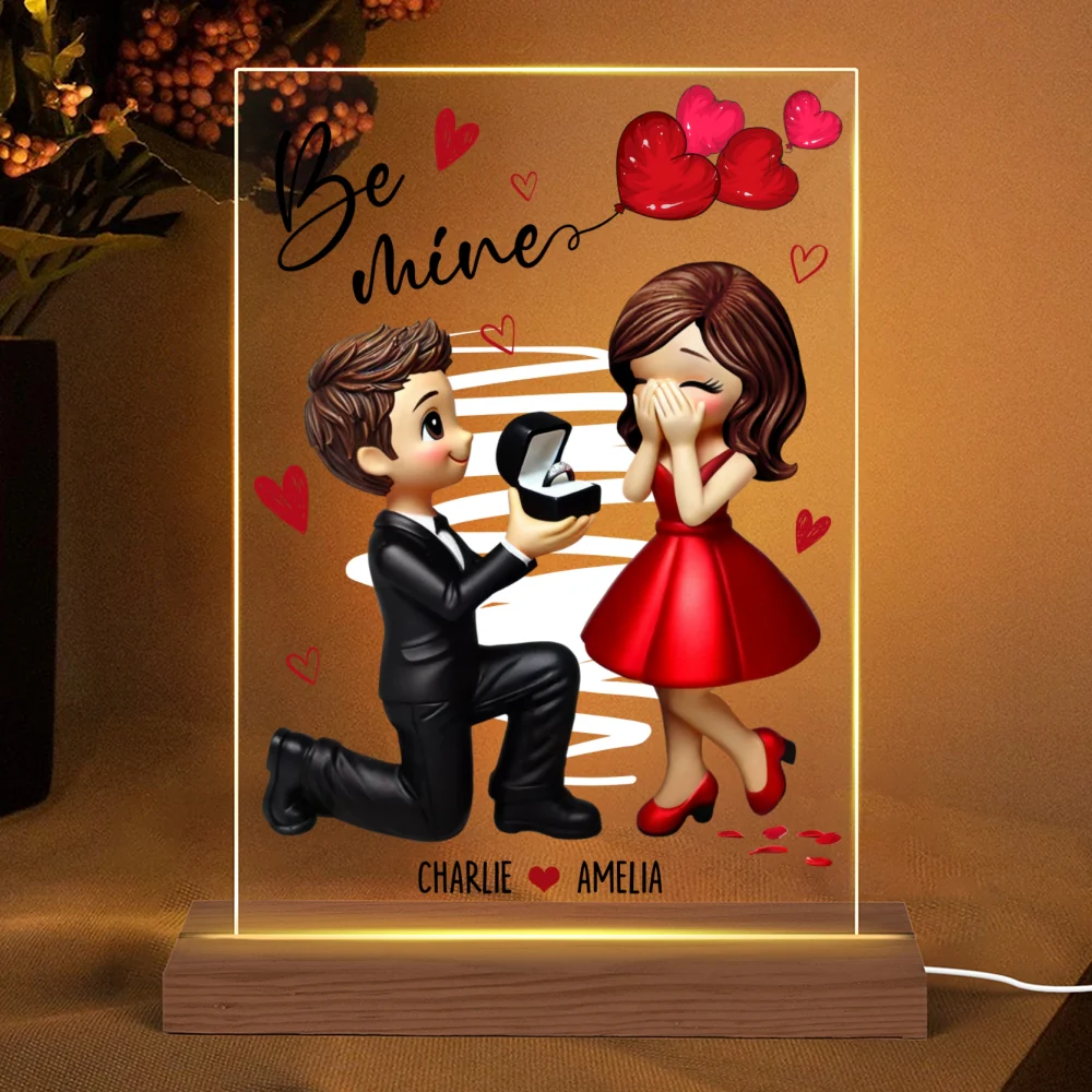 Be Mine Marriage Proposal Couple Personalized LED Night Light, Just Engaged Gifts for Couples - Image 6
