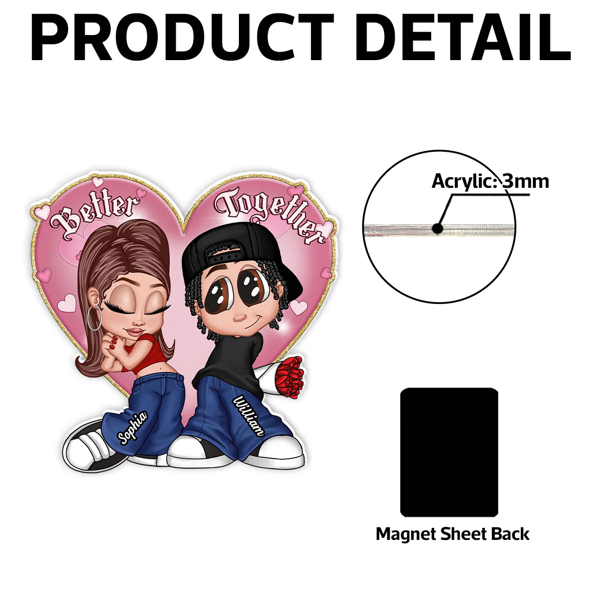 Be Mine Y2K Chicano Style Couple  Gift For Her For Him Personalized Acrylic Fridge Magnet - Image 6