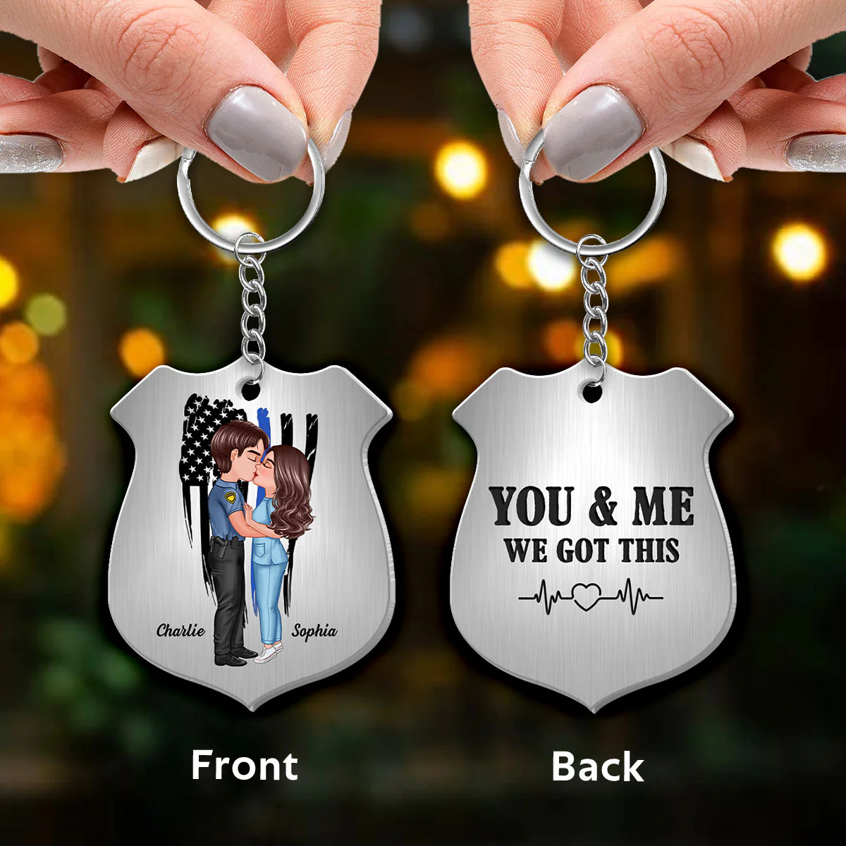 Be Safe I Need You Here With Me Couple Kissing Gift by Occupation Gift For Her Gift For Him Firefighter, Police Officer Personalized Metal Keychain - Image 3
