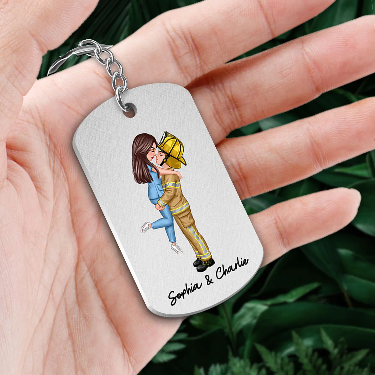 Be Safe I Need You To Be Here With Me Couple Gifts by Occupation Gift For Her Gift For Him Firefighter, Nurse, Police Officer Personalized Metal Keychain - Image 2