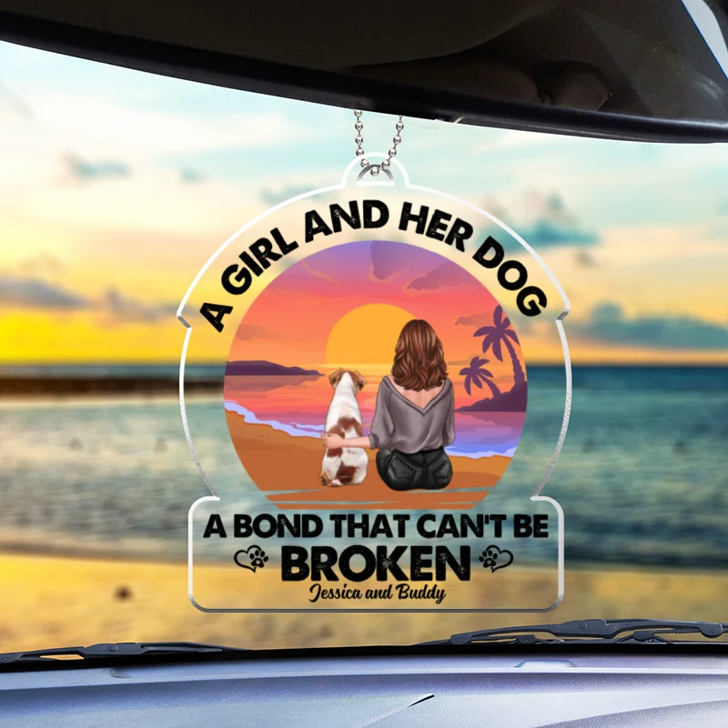Beach Landscape A Girl And Her Dog Bond Can‘t Be Broken Personalized Car Hanging Acrylic Ornament - Image 3