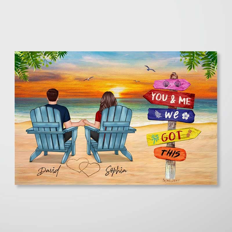 Beach Landscape Back View Couple Sitting Personalized Horizontal Poster - Image 2