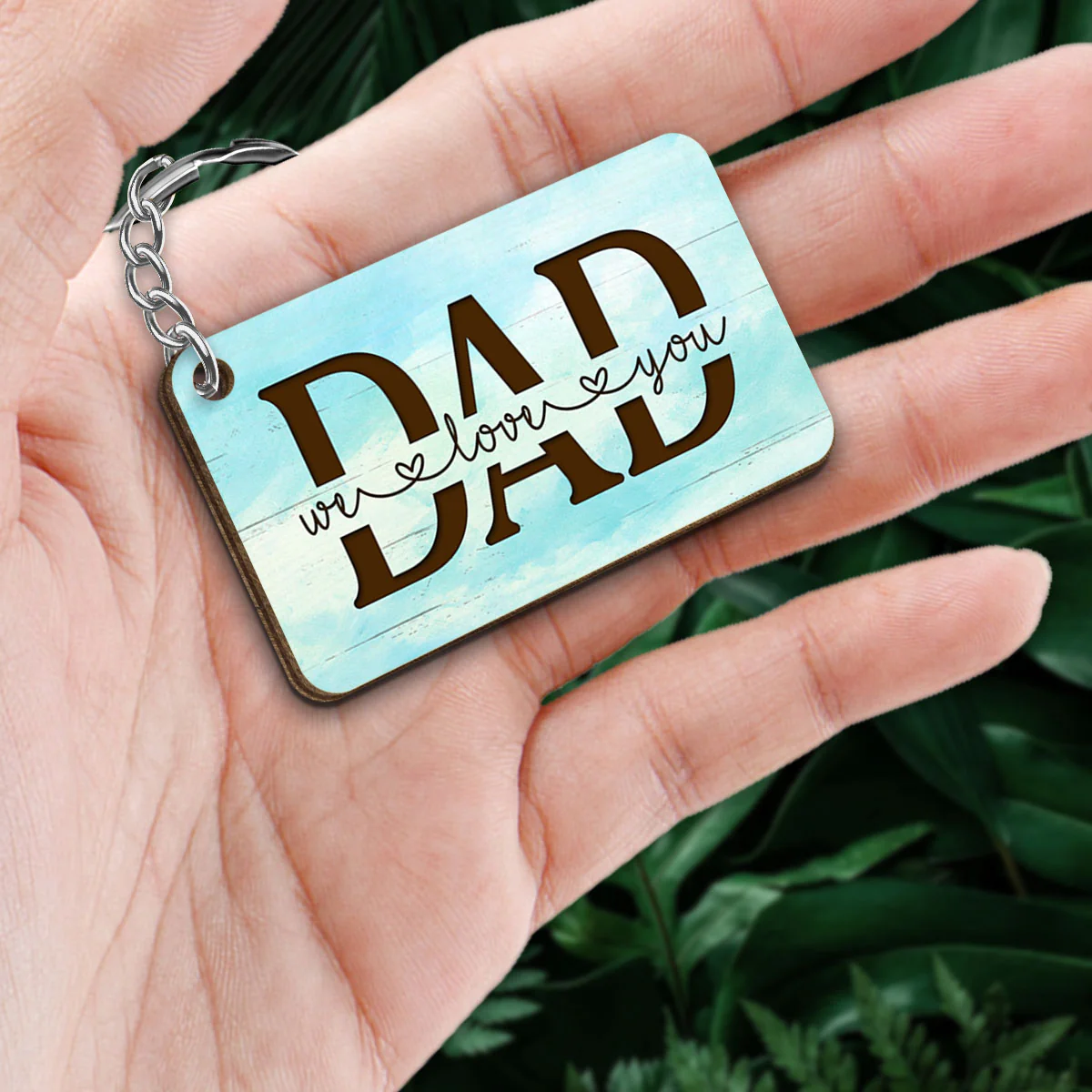 Beach Landscape Best Dad Ever Back View Man Kids Dog Cat Father‘s Day Gift Personalized Wooden Keychain - Image 2