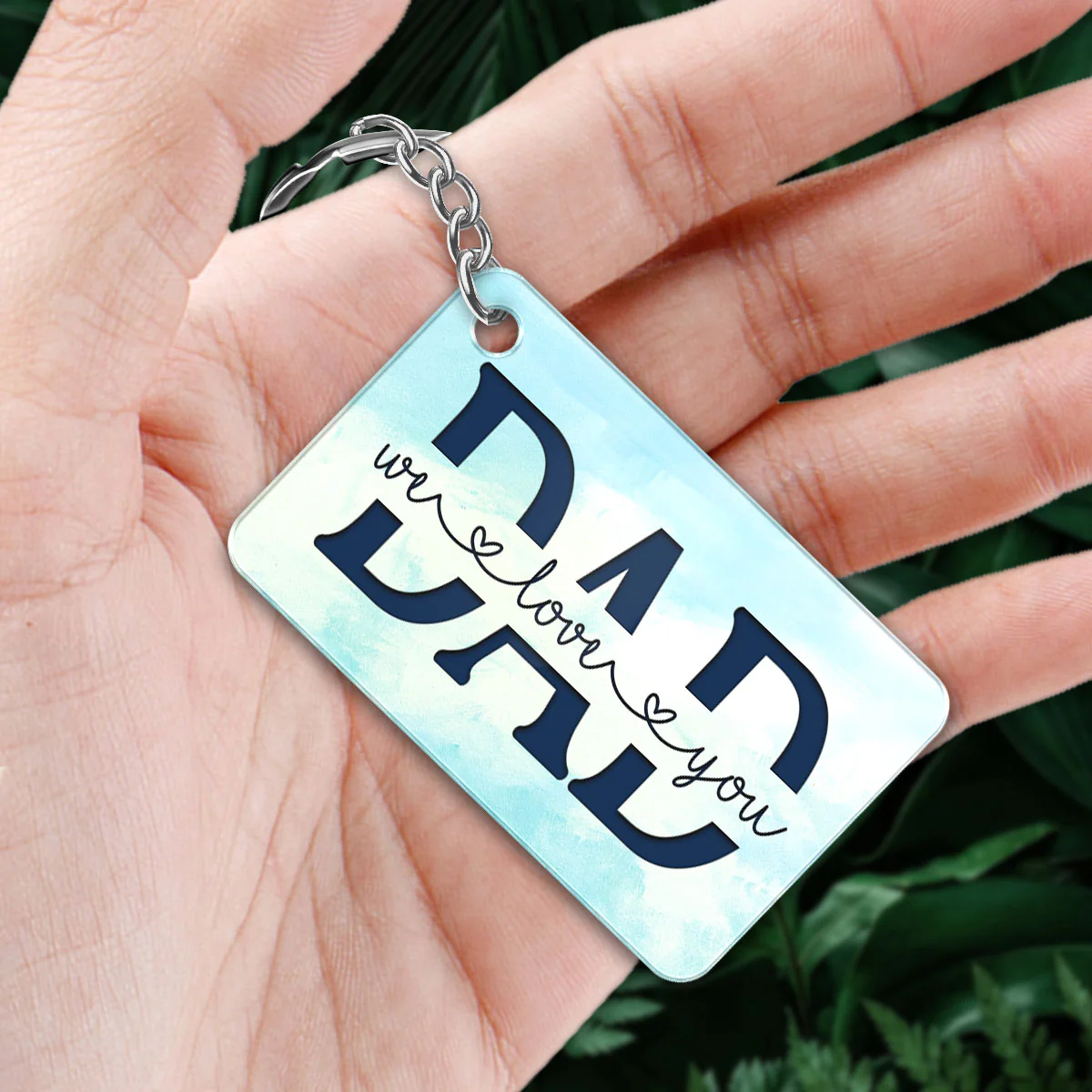 Beach Landscape Best Dad Ever Back View Man Kids Dog Cat Personalized Acrylic Keychain - Image 2