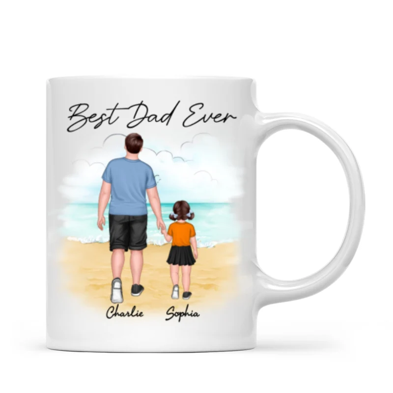 Beach Landscape Best Dad Ever Dad And Son Daughter Walking Personalized Mug - Image 4
