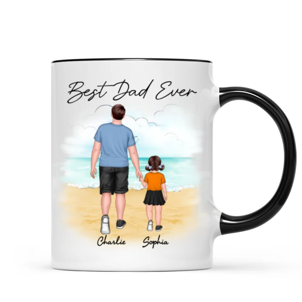 Beach Landscape Best Dad Ever Dad And Son Daughter Walking Personalized Mug - Image 5