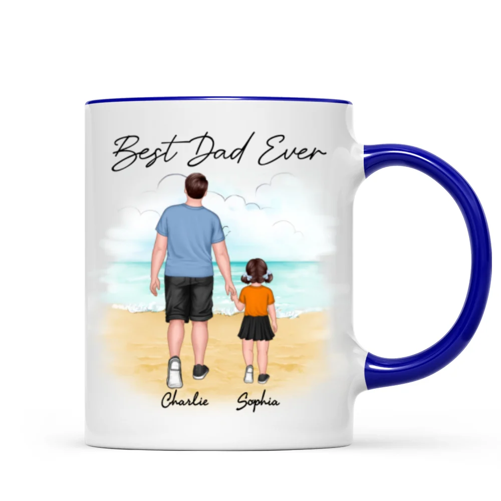 Beach Landscape Best Dad Ever Dad And Son Daughter Walking Personalized Mug - Image 6