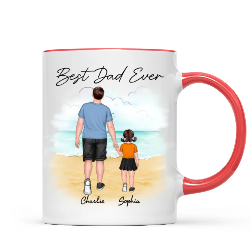 Beach Landscape Best Dad Ever Dad And Son Daughter Walking Personalized Mug - Image 7