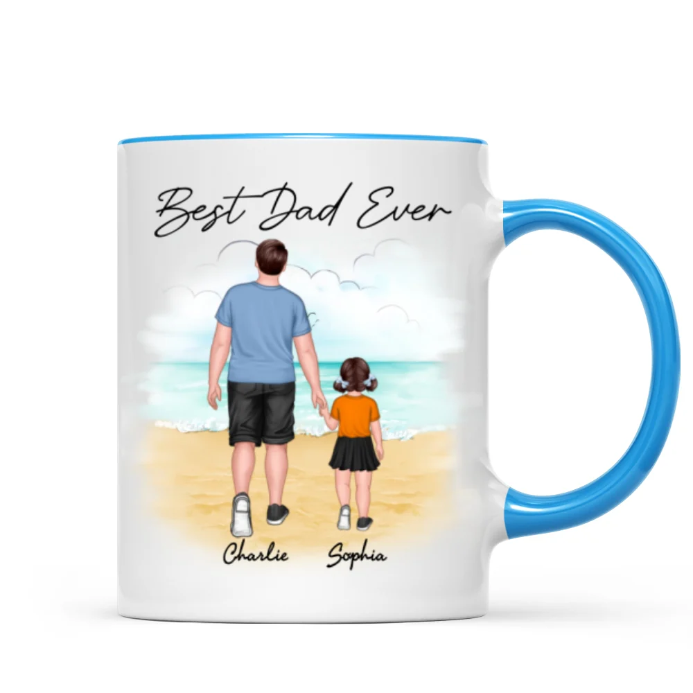 Beach Landscape Best Dad Ever Dad And Son Daughter Walking Personalized Mug - Image 8