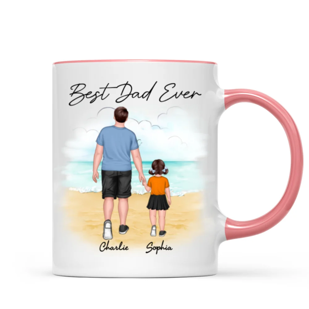 Beach Landscape Best Dad Ever Dad And Son Daughter Walking Personalized Mug - Image 9