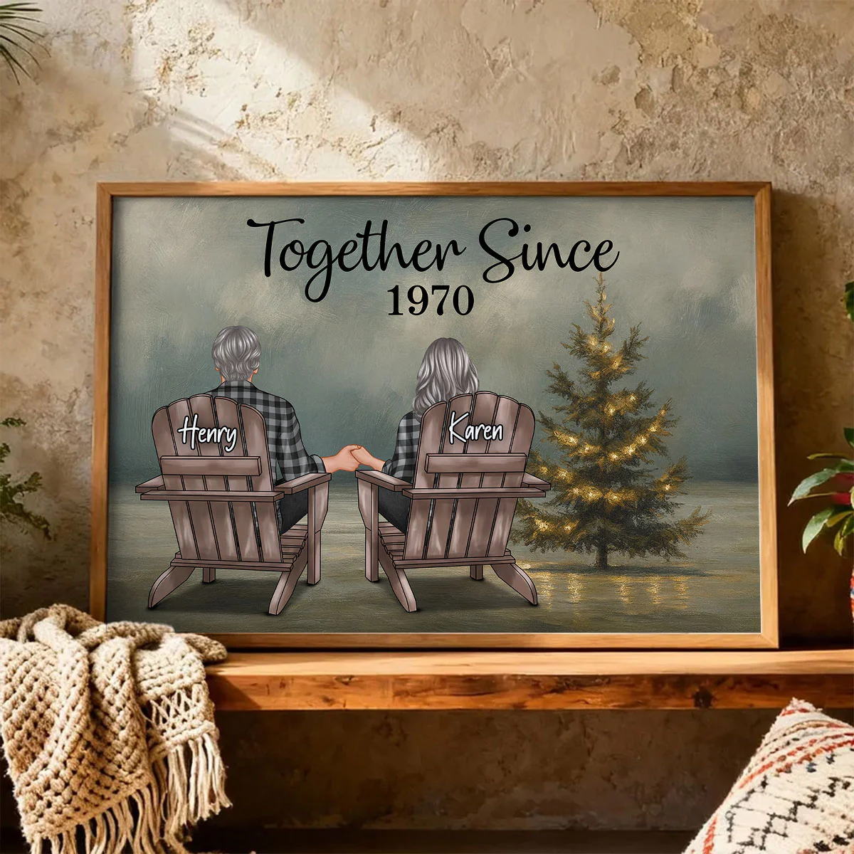 Beach Landscape Christmas Tree Eternal Love Couple - Personalized Poster - Christmas Gift for him, Gift for her - Image 2